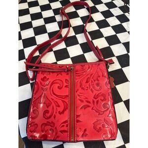 Leather hand tooled MC  Embossed Floral Crossbody Purse Women Adjustable Strap